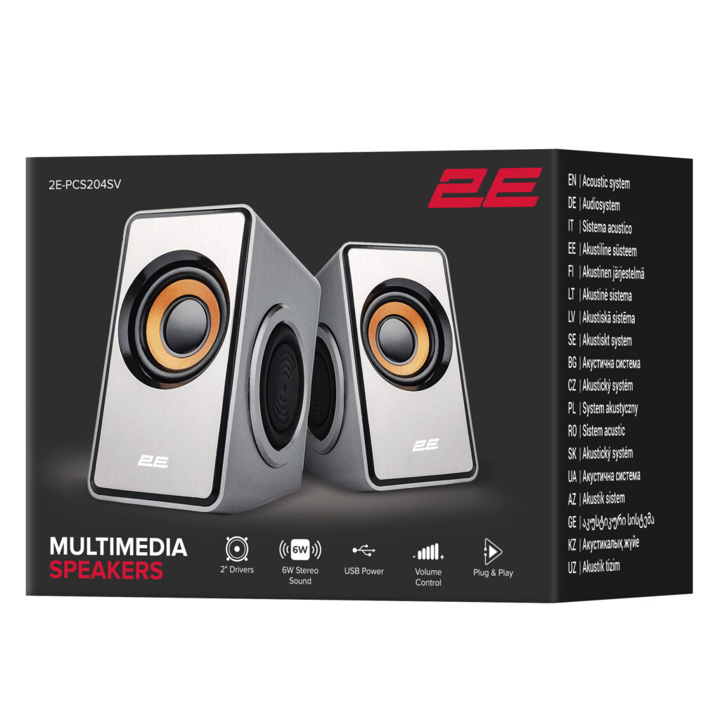 Multimedia speaker 2E PCS204, 2.0, USB, Silver