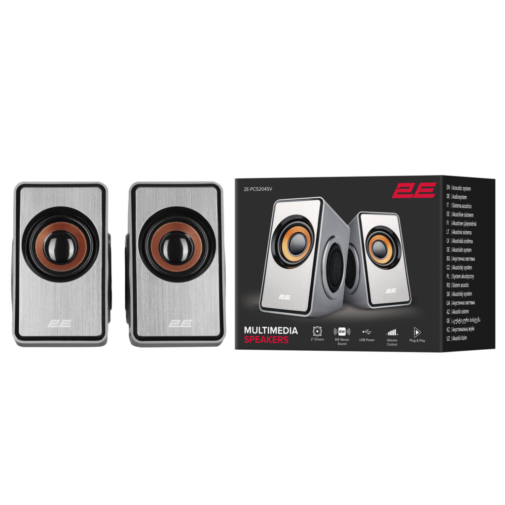 Multimedia speaker 2E PCS204, 2.0, USB, Silver