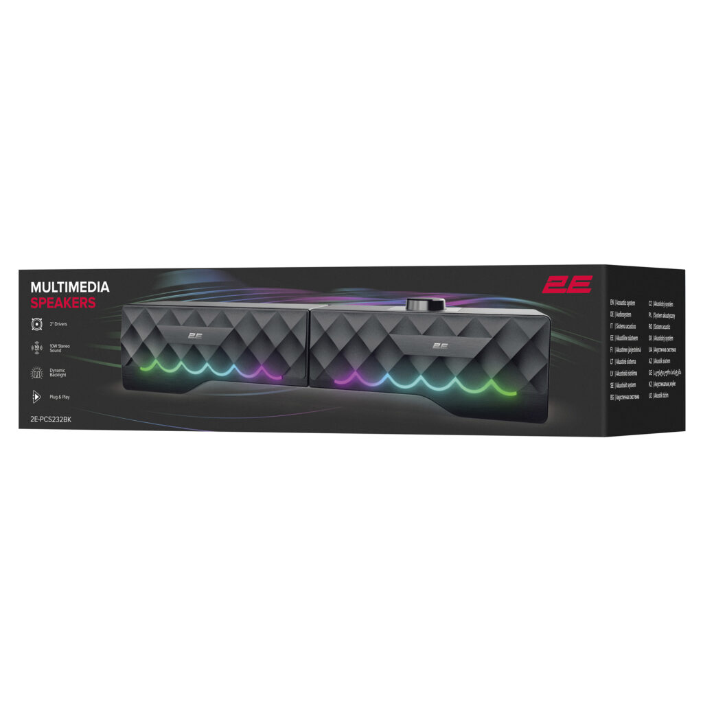 Акустическая система 2E PCS232 RGB, Soundbar, 2.0, USB, Black