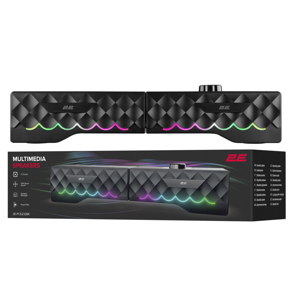Акустическая система 2E PCS232 RGB, Soundbar, 2.0, USB, Black
