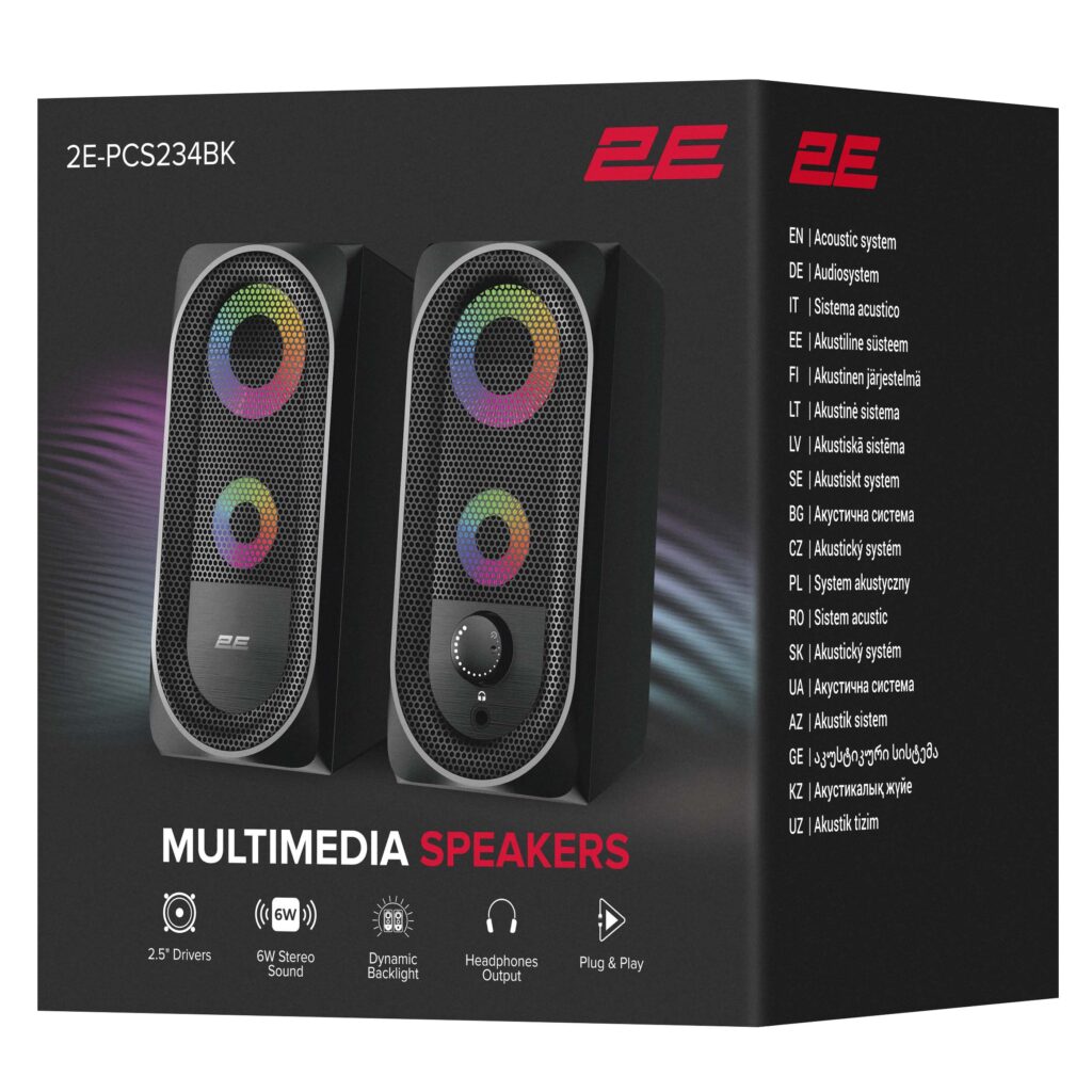Акустическая система 2E PCS234 RGB, 2.0, USB, Black