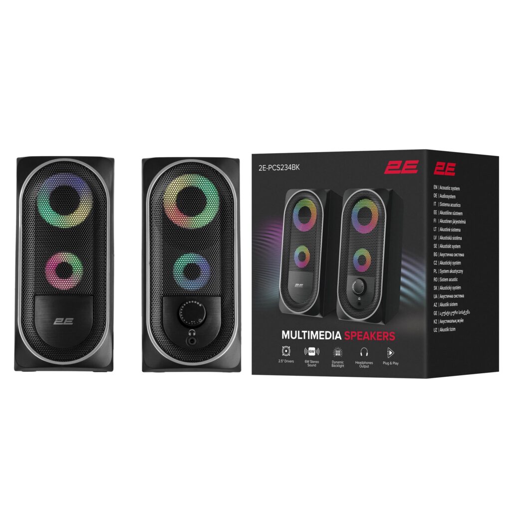 Акустическая система 2E PCS234 RGB, 2.0, USB, Black