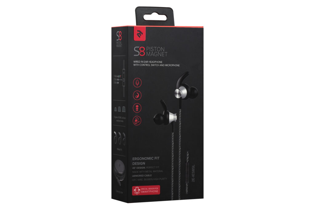 Earphones 2E S8 Piston Magnet, Silver