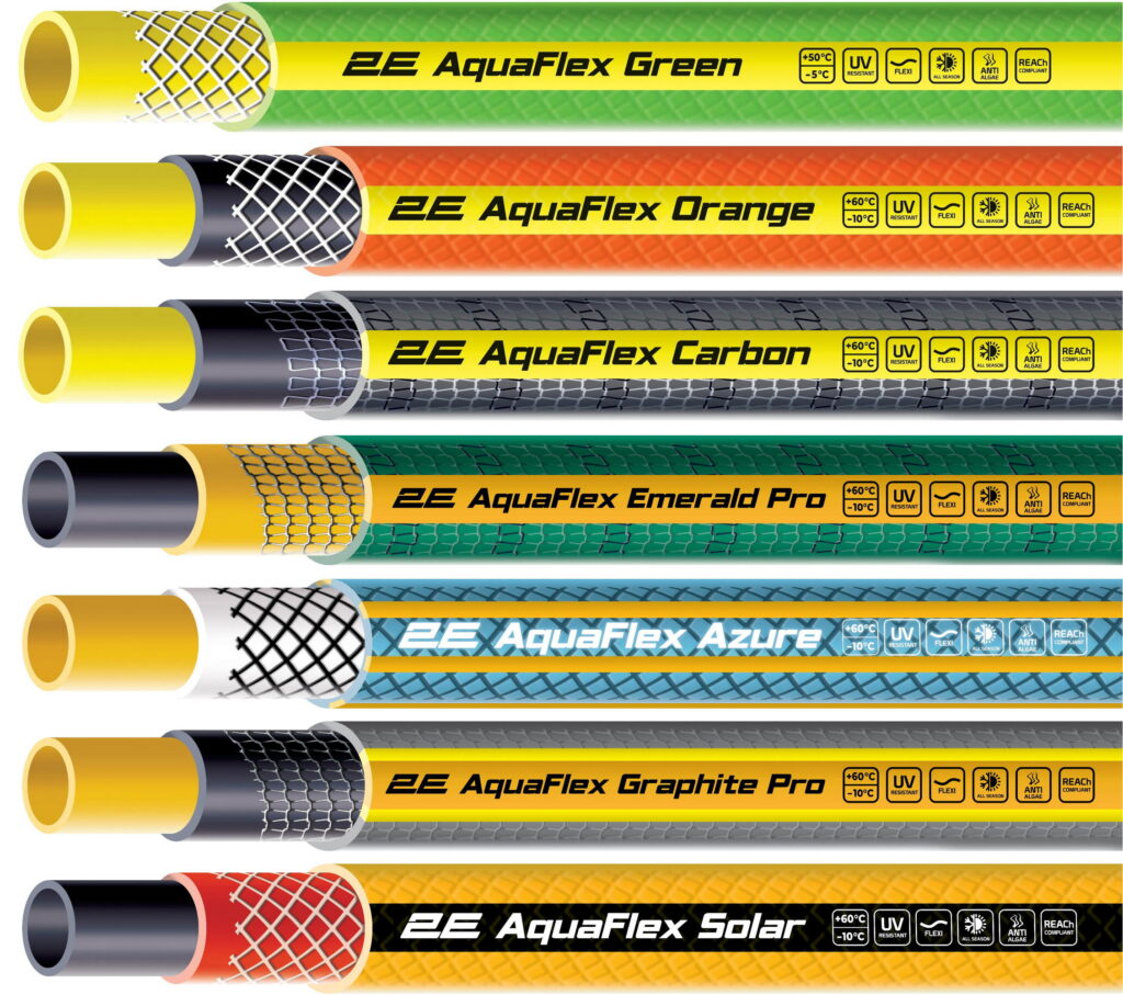 2E Garden hose AquaFlex Emerald Pro 3/4″ 20m 4 layers 20bar -10…+60°C sprinkler 2 connectors adapter