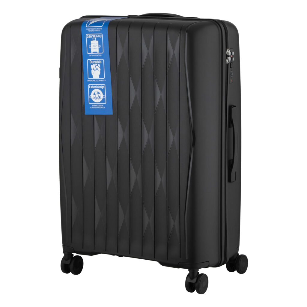 2E Suitcase set 3in1, M7979, polypropylene, (L+M+S), lock (not TSA), anti theft zipper, 4 wheels, black