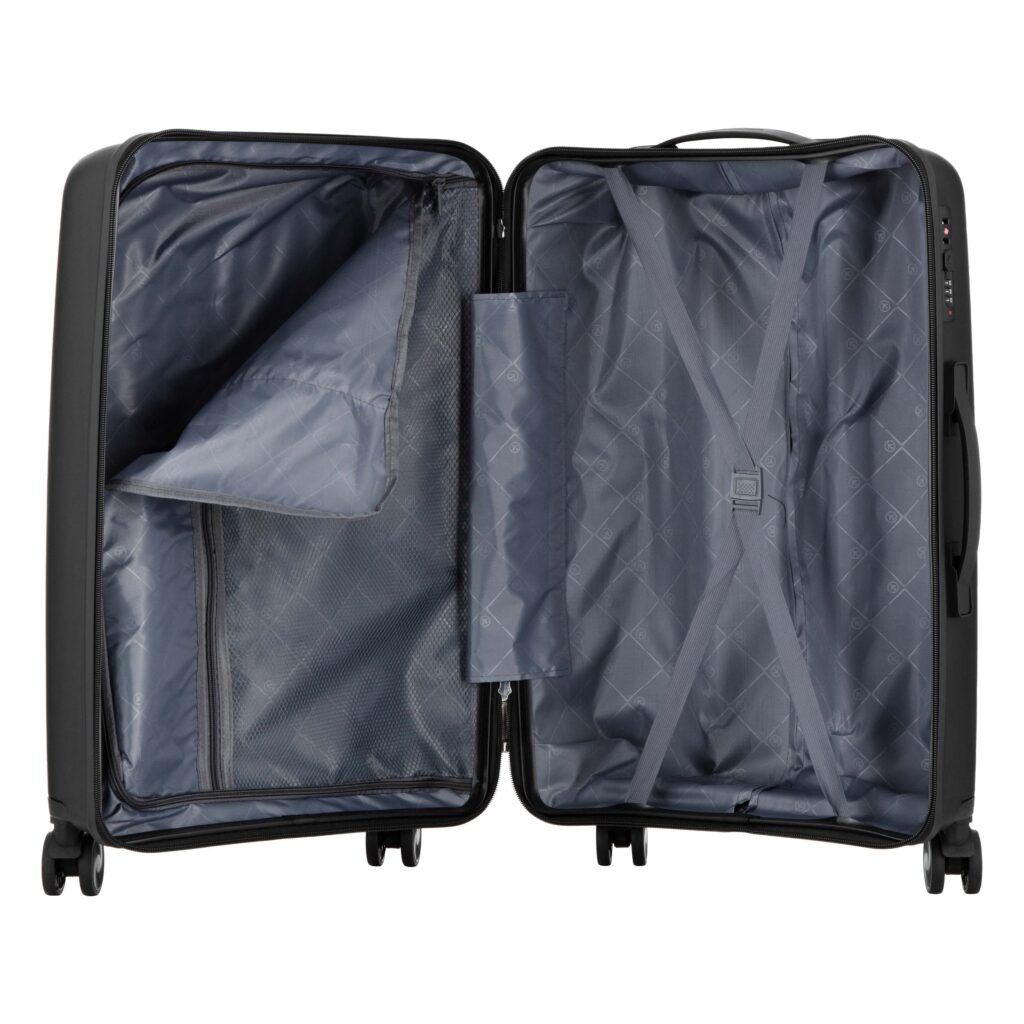 2E Suitcase set 3in1, M7979, polypropylene, (L+M+S), lock (not TSA), anti theft zipper, 4 wheels, black
