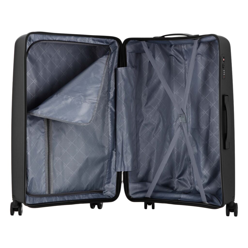 2E Suitcase set 3in1, M7979, polypropylene, (L+M+S), lock (not TSA), anti theft zipper, 4 wheels, black