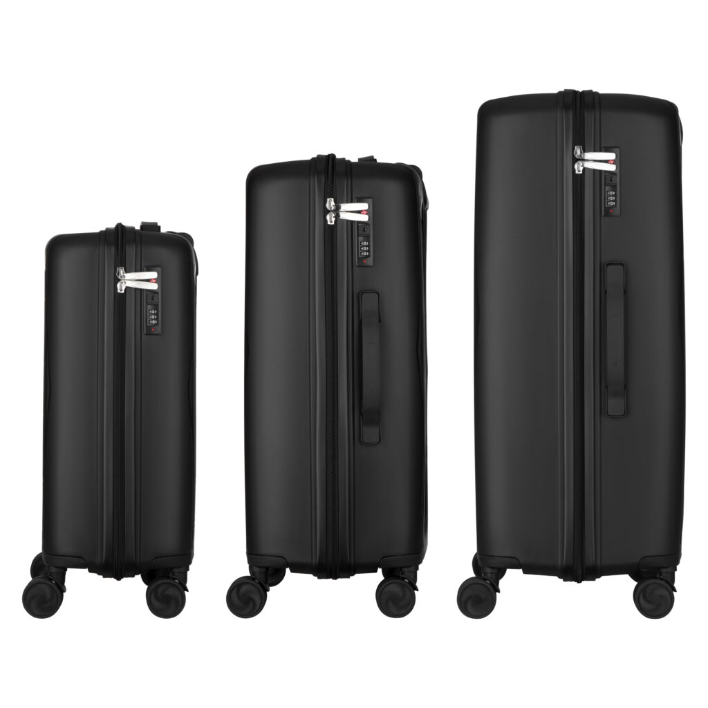 2E Suitcase set 3in1, M7979, polypropylene, (L+M+S), lock (not TSA), anti theft zipper, 4 wheels, black