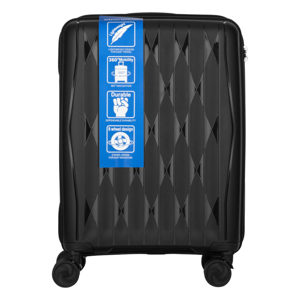 2E Suitcase set 3in1, M7979, polypropylene, (L+M+S), lock (not TSA), anti theft zipper, 4 wheels, black