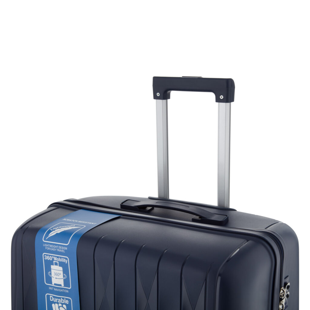 2E Suitcase set 3in1, M7979, polypropylene, (L+M+S), lock (not TSA), anti theft zipper, 4 wheels, dark blue