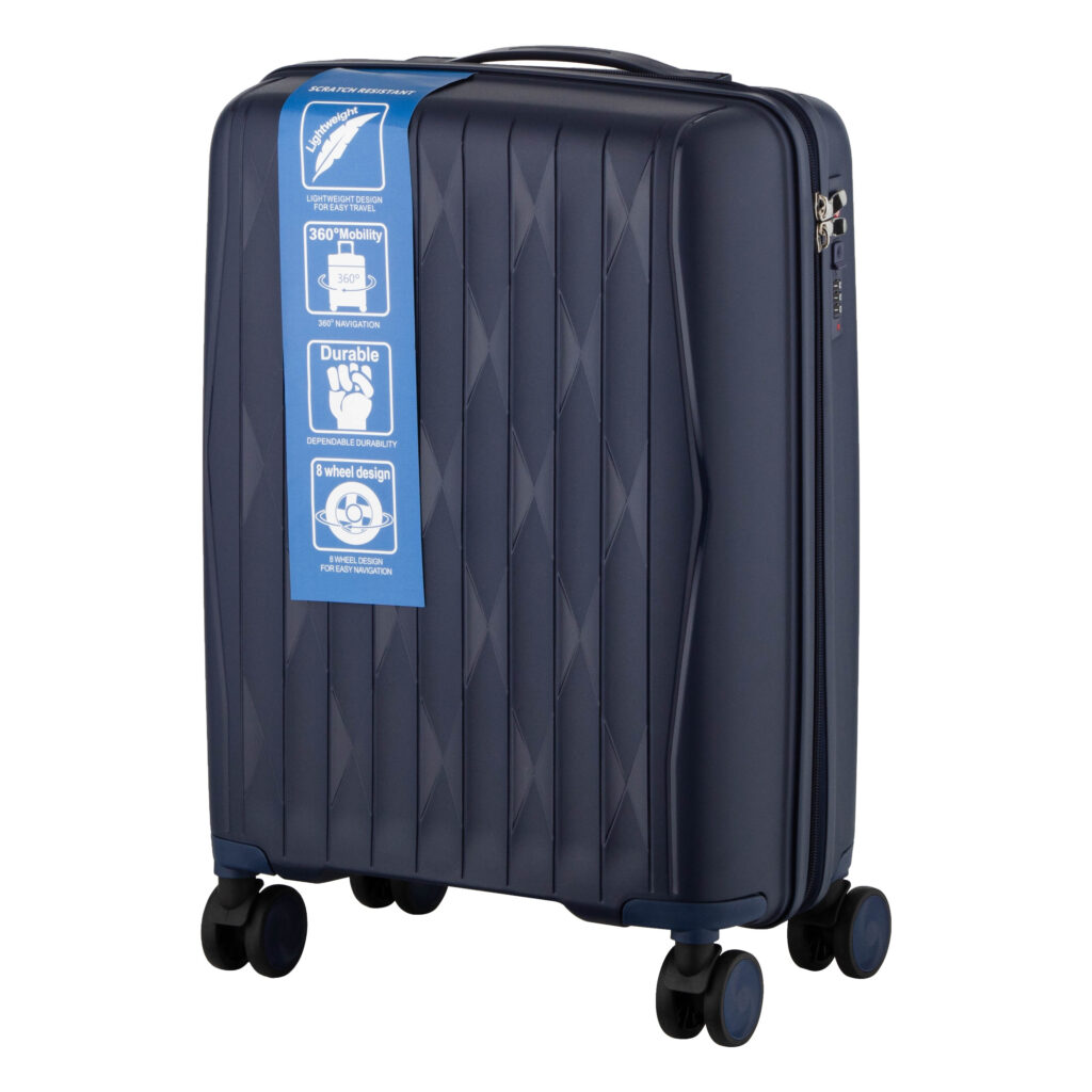 2E Suitcase set 3in1, M7979, polypropylene, (L+M+S), lock (not TSA), anti theft zipper, 4 wheels, dark blue