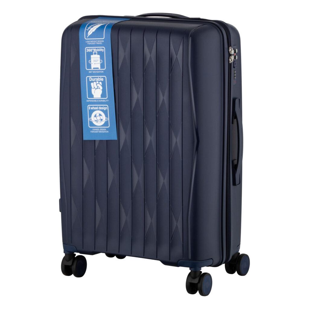 2E Suitcase set 3in1, M7979, polypropylene, (L+M+S), lock (not TSA), anti theft zipper, 4 wheels, dark blue