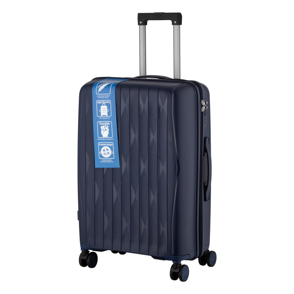 2E Suitcase set 3in1, M7979, polypropylene, (L+M+S), lock (not TSA), anti theft zipper, 4 wheels, dark blue