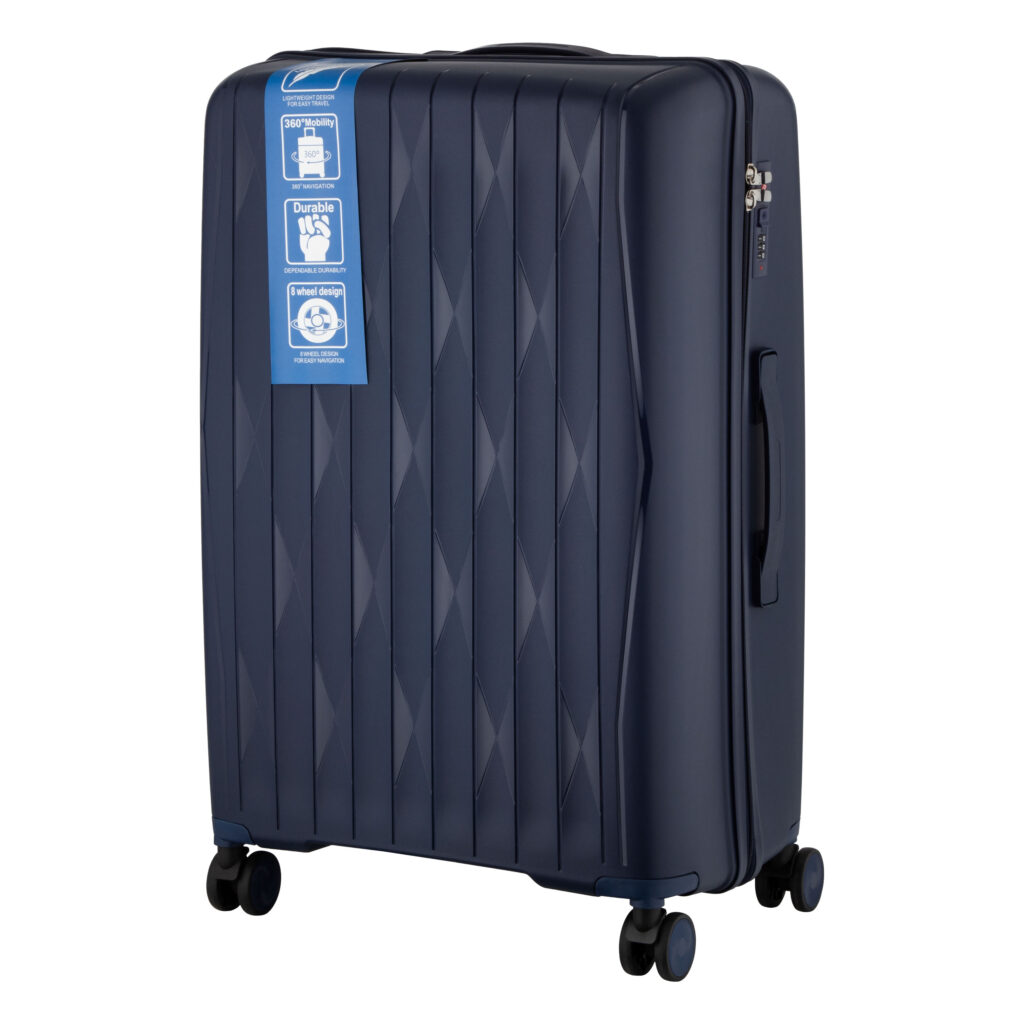 2E Suitcase set 3in1, M7979, polypropylene, (L+M+S), lock (not TSA), anti theft zipper, 4 wheels, dark blue