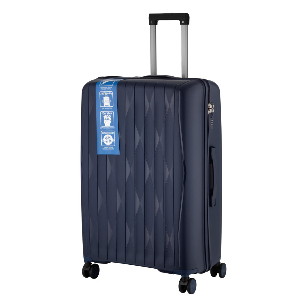 2E Suitcase set 3in1, M7979, polypropylene, (L+M+S), lock (not TSA), anti theft zipper, 4 wheels, dark blue