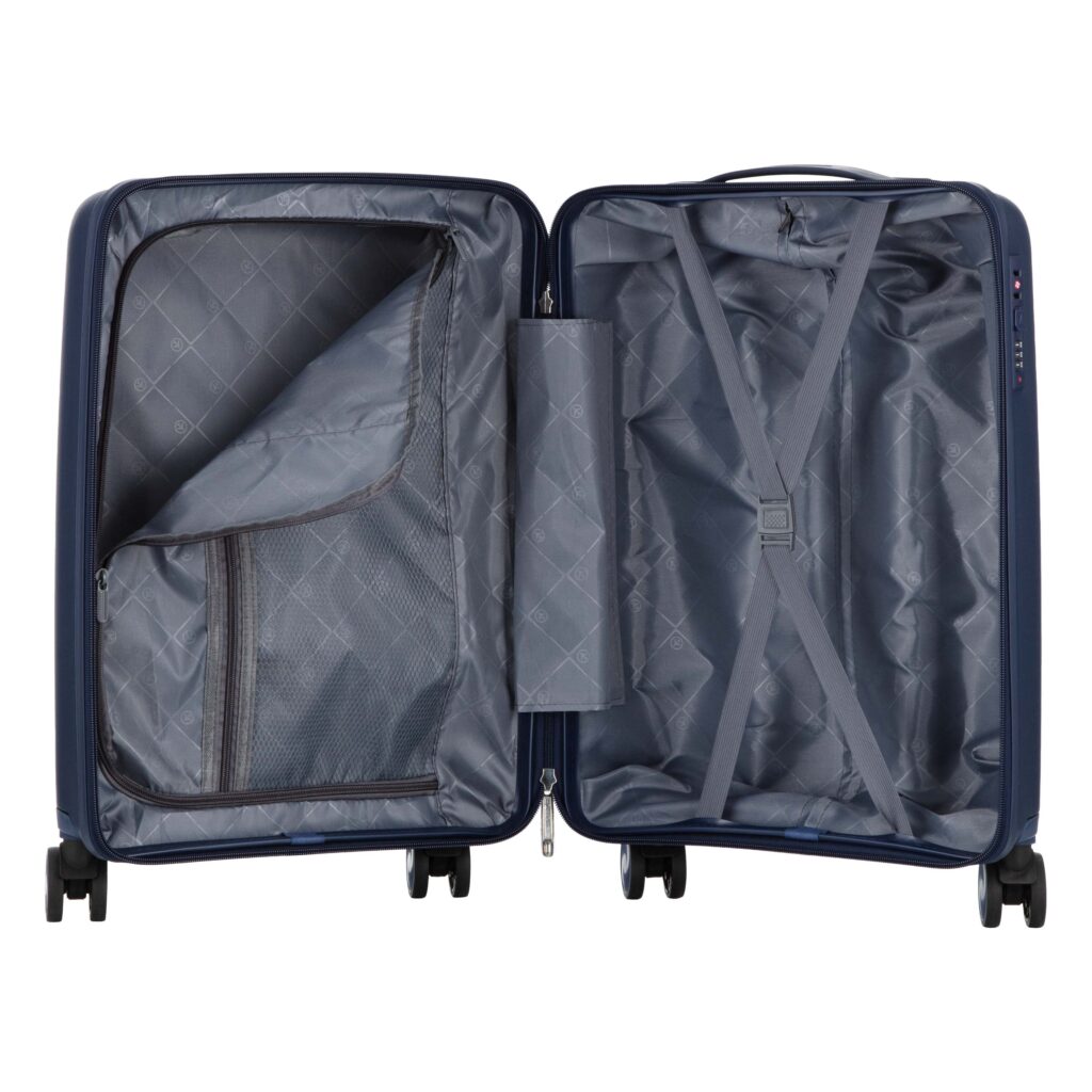 2E Suitcase set 3in1, M7979, polypropylene, (L+M+S), lock (not TSA), anti theft zipper, 4 wheels, dark blue
