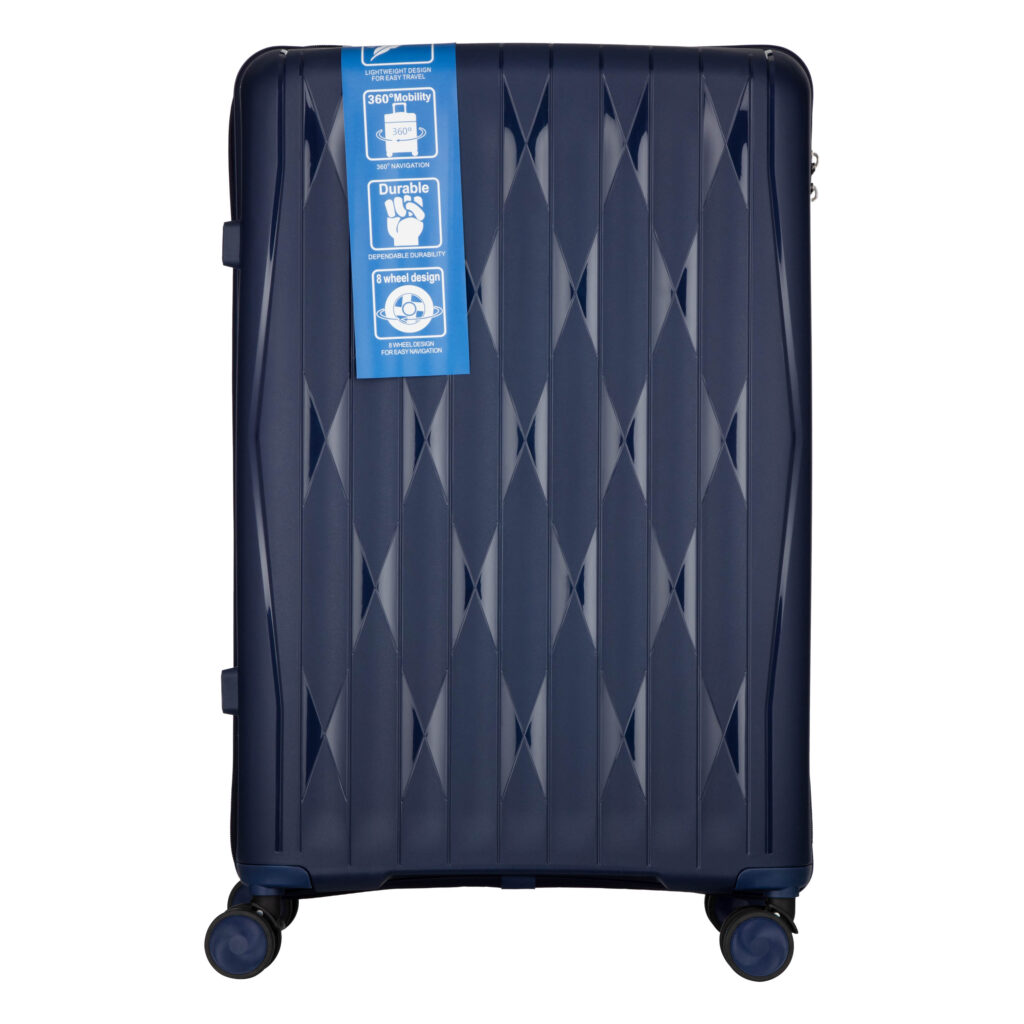 2E Suitcase set 3in1, M7979, polypropylene, (L+M+S), lock (not TSA), anti theft zipper, 4 wheels, dark blue