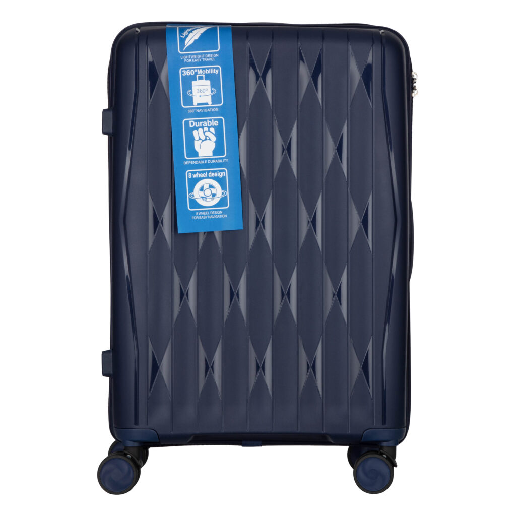 2E Suitcase set 3in1, M7979, polypropylene, (L+M+S), lock (not TSA), anti theft zipper, 4 wheels, dark blue