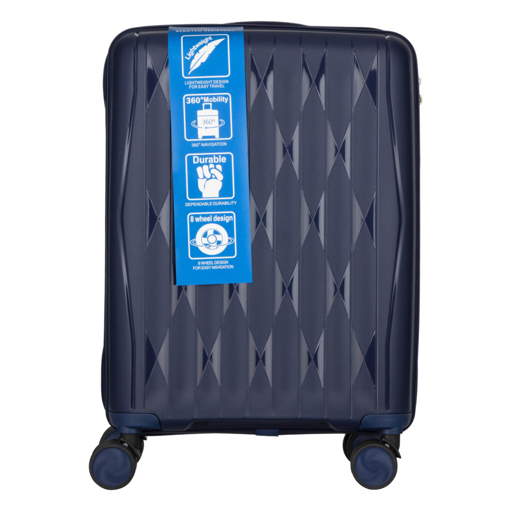 2E Suitcase set 3in1, M7979, polypropylene, (L+M+S), lock (not TSA), anti theft zipper, 4 wheels, dark blue