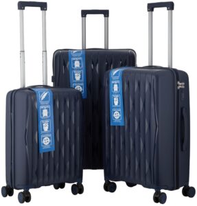 2E Suitcase set 3in1, M7979, polypropylene, (L+M+S), lock (not TSA), anti theft zipper, 4 wheels, dark blue