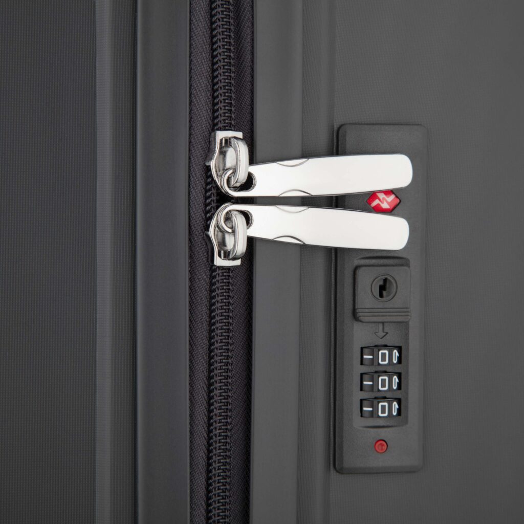 2E Suitcase set 3in1, M7979, polypropylene, (L+M+S), lock (not TSA), anti theft zipper, 4 wheels, dark grey