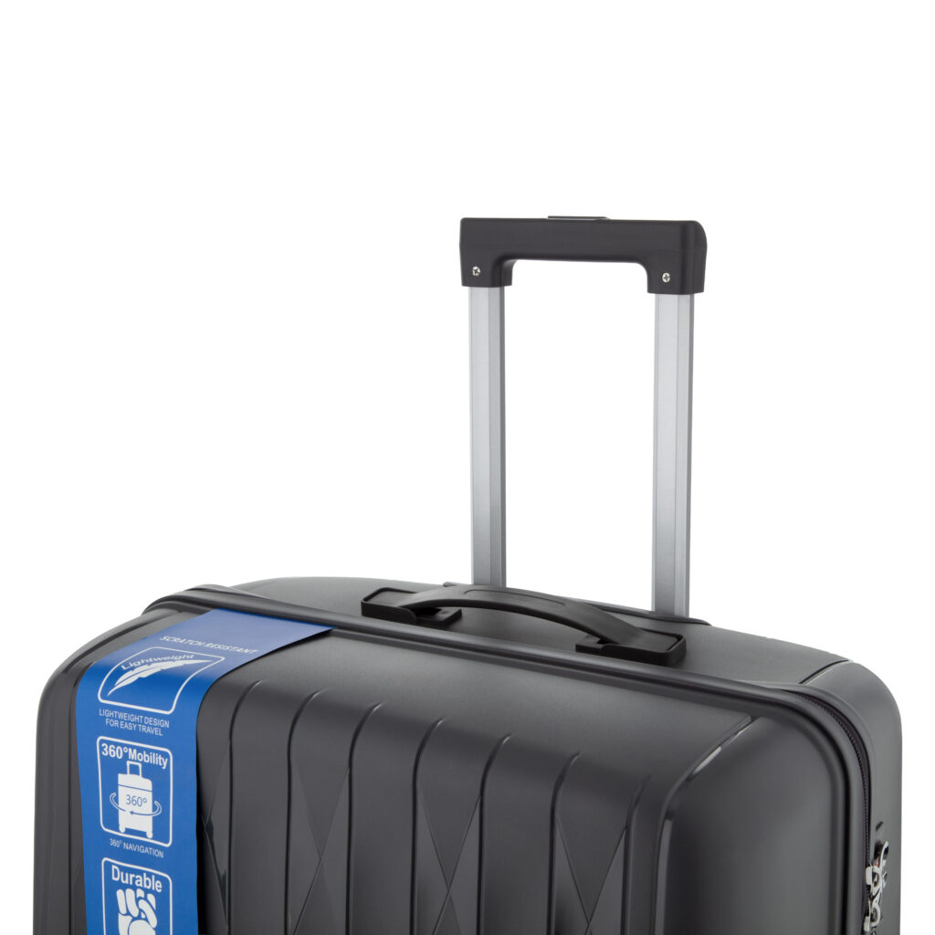 2E Suitcase set 3in1, M7979, polypropylene, (L+M+S), lock (not TSA), anti theft zipper, 4 wheels, dark grey