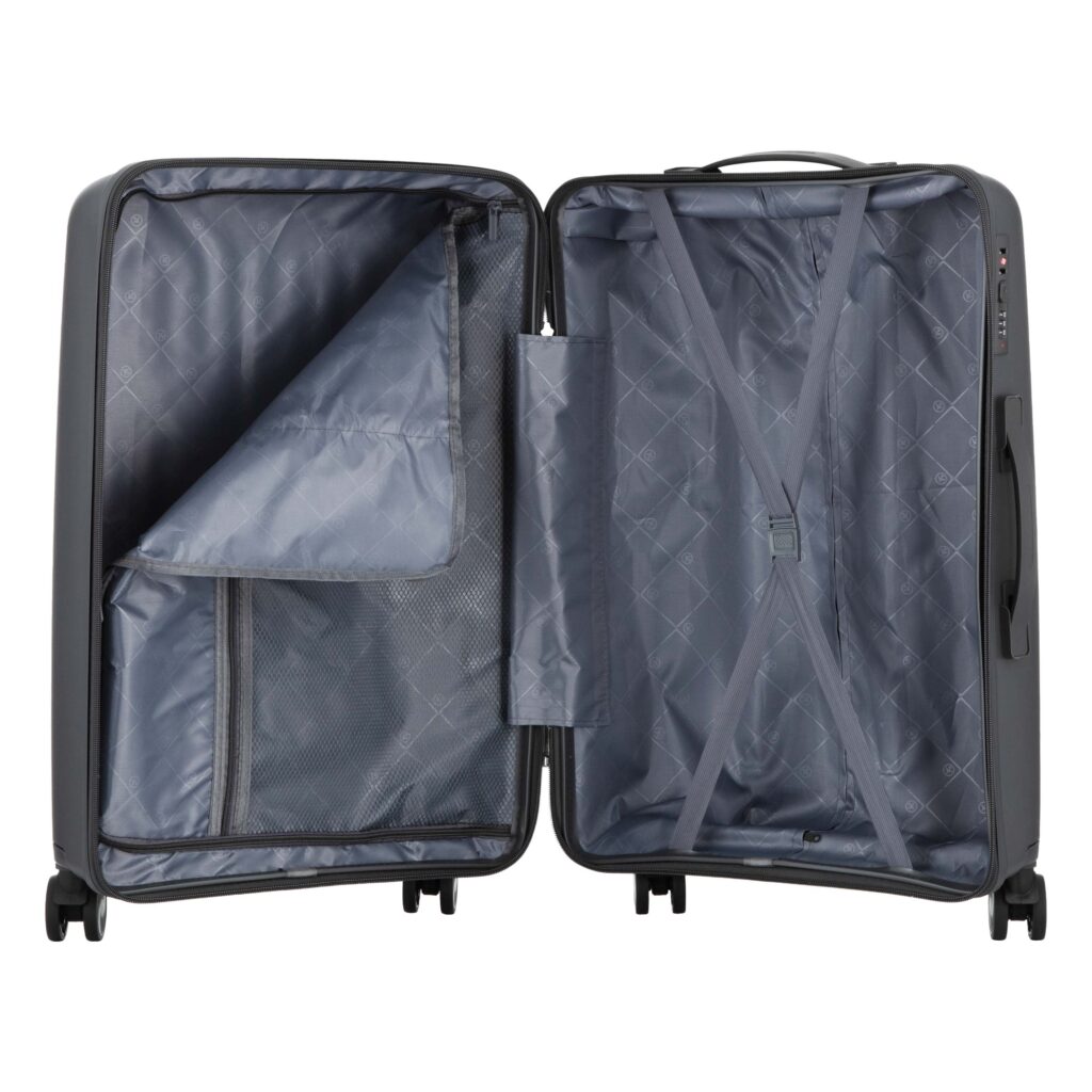 2E Suitcase set 3in1, M7979, polypropylene, (L+M+S), lock (not TSA), anti theft zipper, 4 wheels, dark grey