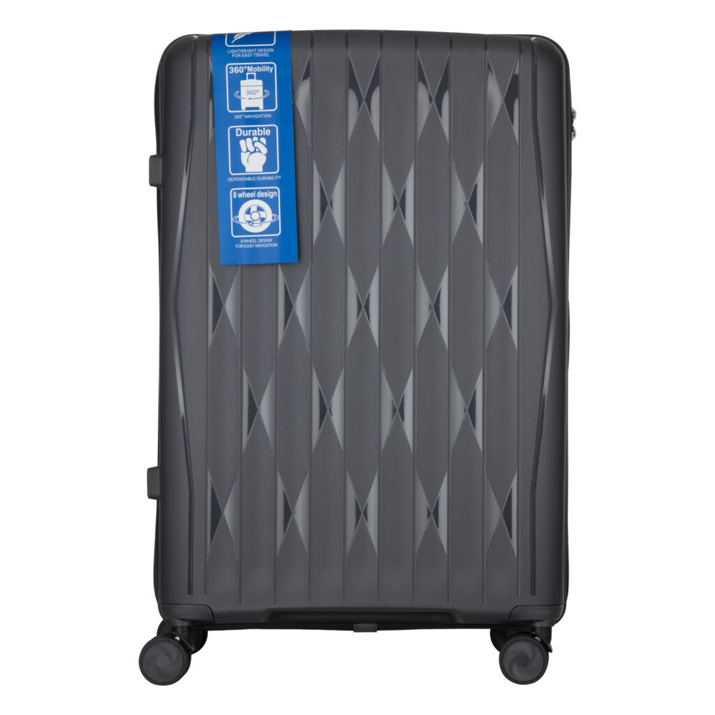 2E Suitcase set 3in1, M7979, polypropylene, (L+M+S), lock (not TSA), anti theft zipper, 4 wheels, dark grey