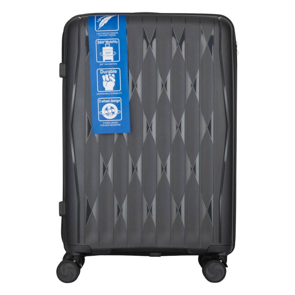 2E Suitcase set 3in1, M7979, polypropylene, (L+M+S), lock (not TSA), anti theft zipper, 4 wheels, dark grey