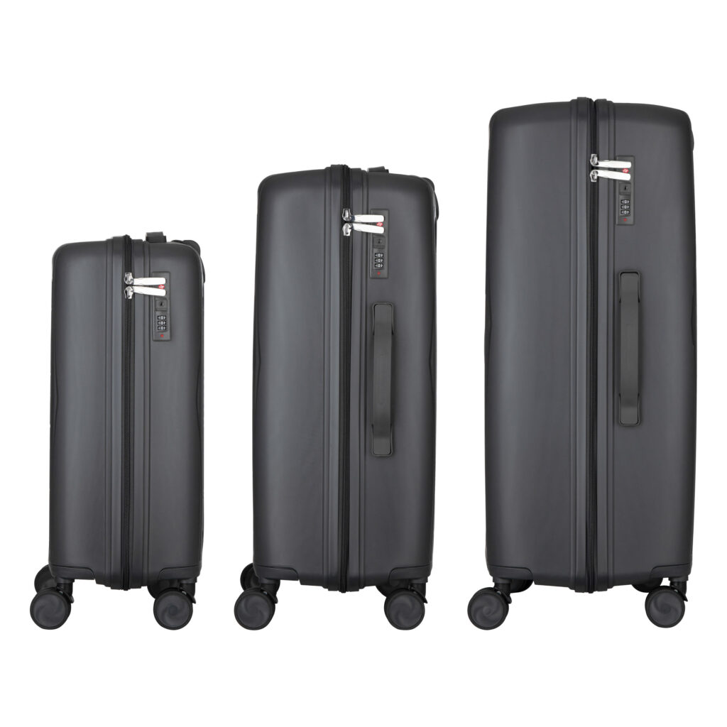 2E Suitcase set 3in1, M7979, polypropylene, (L+M+S), lock (not TSA), anti theft zipper, 4 wheels, dark grey