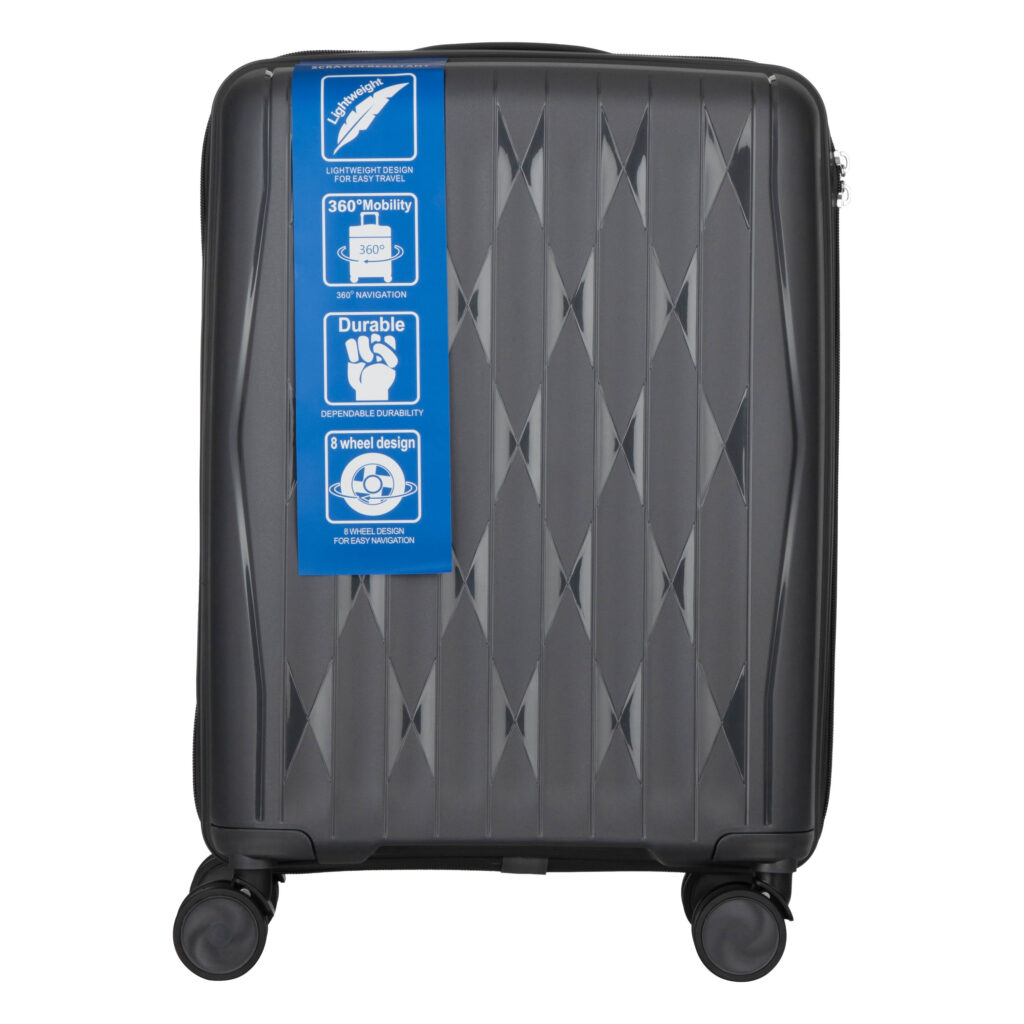 2E Suitcase set 3in1, M7979, polypropylene, (L+M+S), lock (not TSA), anti theft zipper, 4 wheels, dark grey