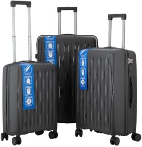 2E Suitcase set 3in1, M7979, polypropylene, (L+M+S), lock (not TSA), anti theft zipper, 4 wheels, dark grey