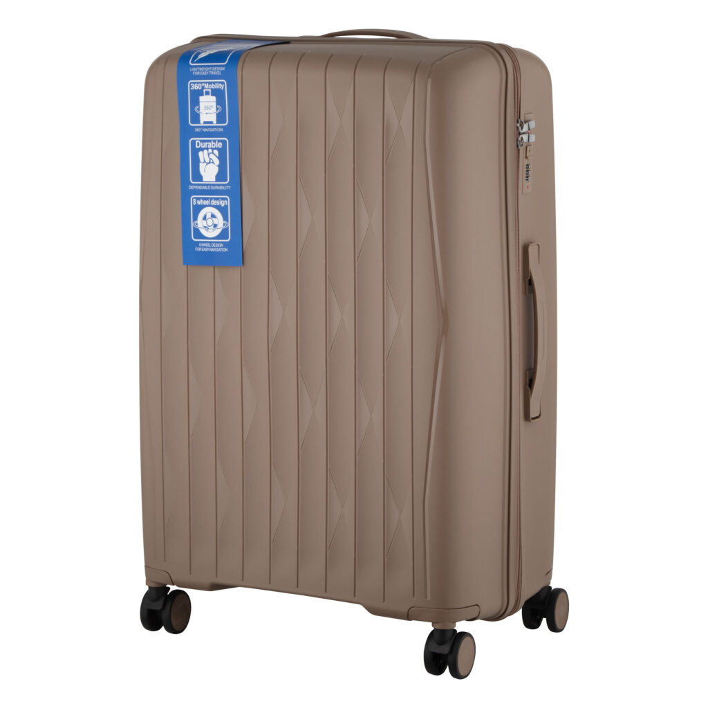 2E Suitcase set 3in1, M7979, polypropylene, (L+M+S), lock (not TSA), anti theft zipper, 4 wheels, khaki