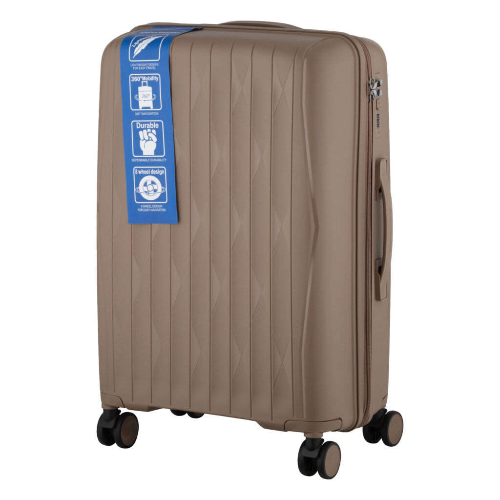 2E Suitcase set 3in1, M7979, polypropylene, (L+M+S), lock (not TSA), anti theft zipper, 4 wheels, khaki