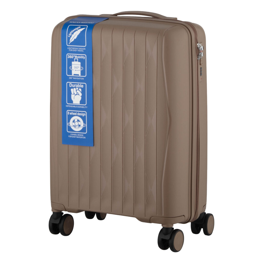 2E Suitcase set 3in1, M7979, polypropylene, (L+M+S), lock (not TSA), anti theft zipper, 4 wheels, khaki