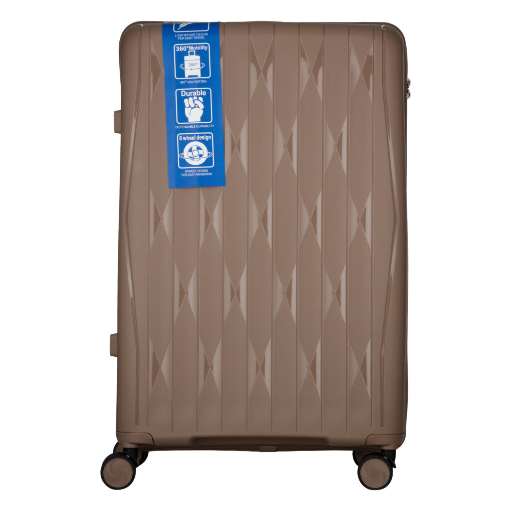 2E Suitcase set 3in1, M7979, polypropylene, (L+M+S), lock (not TSA), anti theft zipper, 4 wheels, khaki