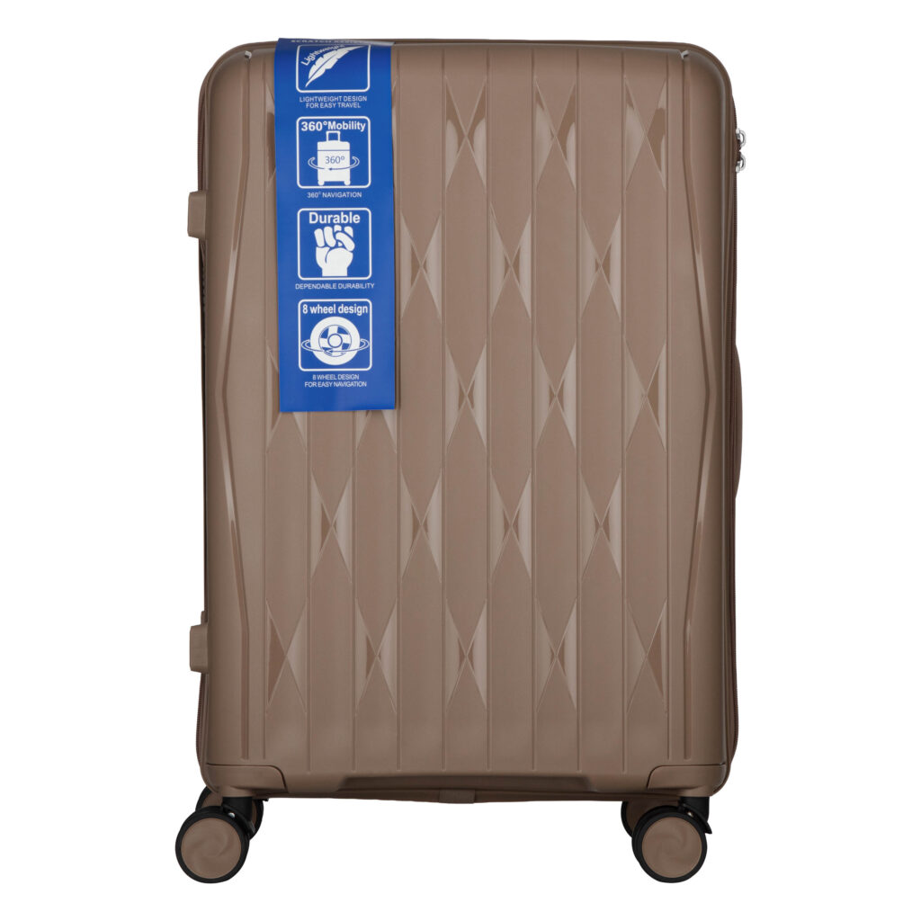 2E Suitcase set 3in1, M7979, polypropylene, (L+M+S), lock (not TSA), anti theft zipper, 4 wheels, khaki
