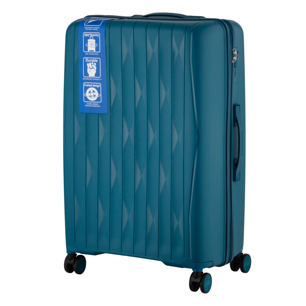 2E Suitcase set 3in1, M7979, polypropylene, (L+M+S), lock (not TSA), anti theft zipper, 4 wheels, light blue
