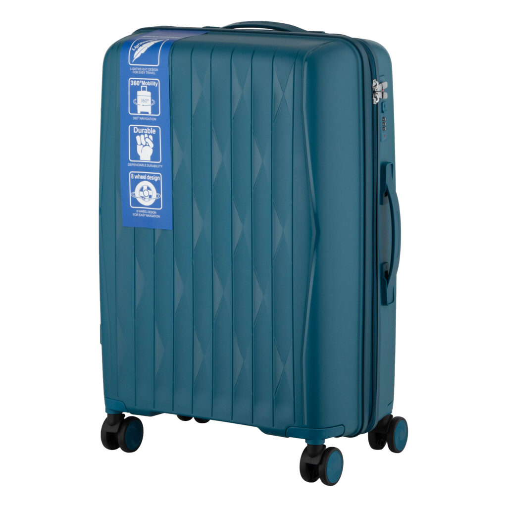 2E Suitcase set 3in1, M7979, polypropylene, (L+M+S), lock (not TSA), anti theft zipper, 4 wheels, light blue