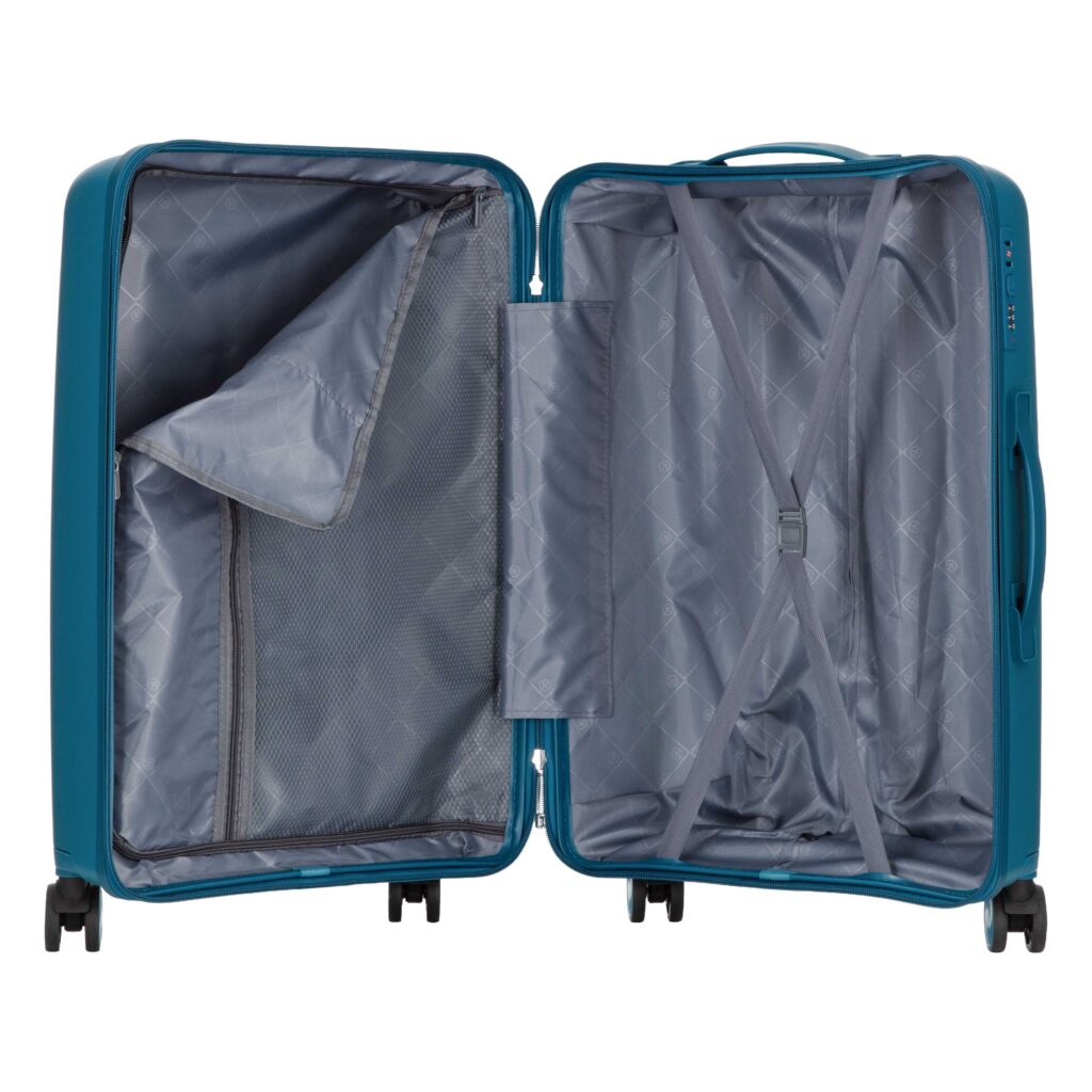 2E Suitcase set 3in1, M7979, polypropylene, (L+M+S), lock (not TSA), anti theft zipper, 4 wheels, light blue