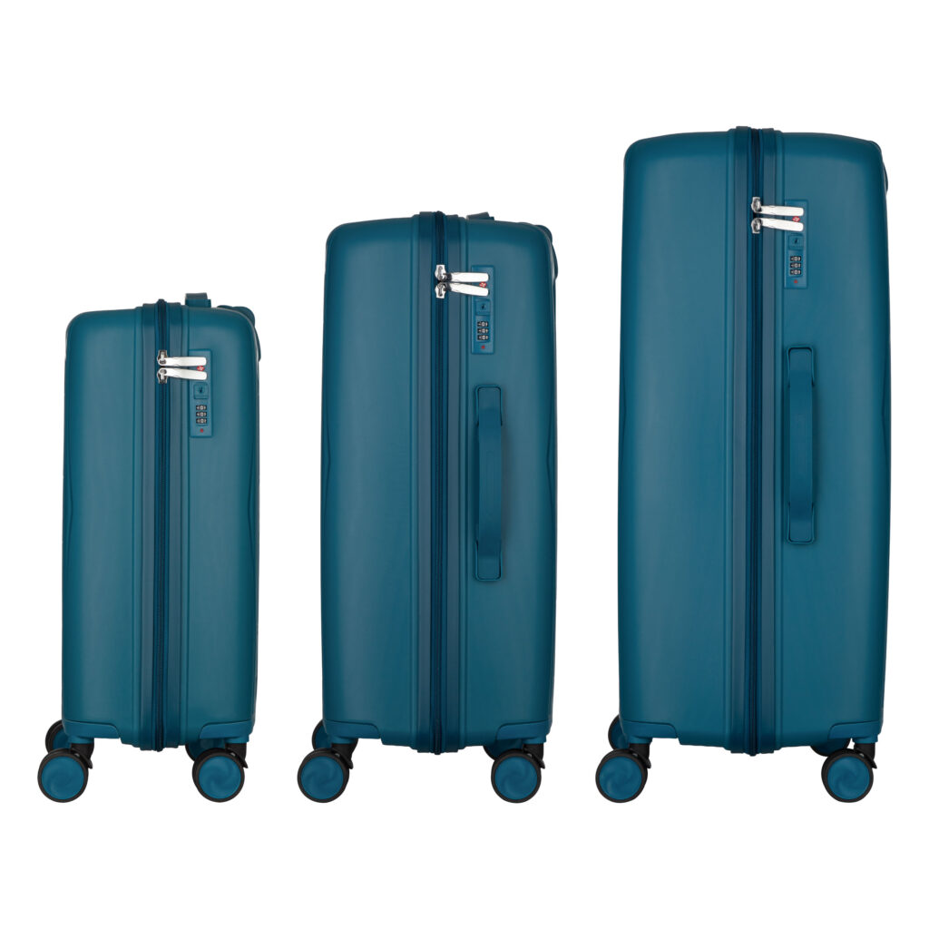 2E Suitcase set 3in1, M7979, polypropylene, (L+M+S), lock (not TSA), anti theft zipper, 4 wheels, light blue