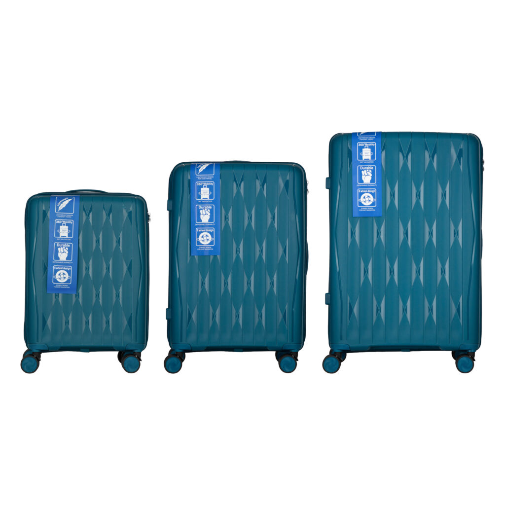 2E Suitcase set 3in1, M7979, polypropylene, (L+M+S), lock (not TSA), anti theft zipper, 4 wheels, light blue