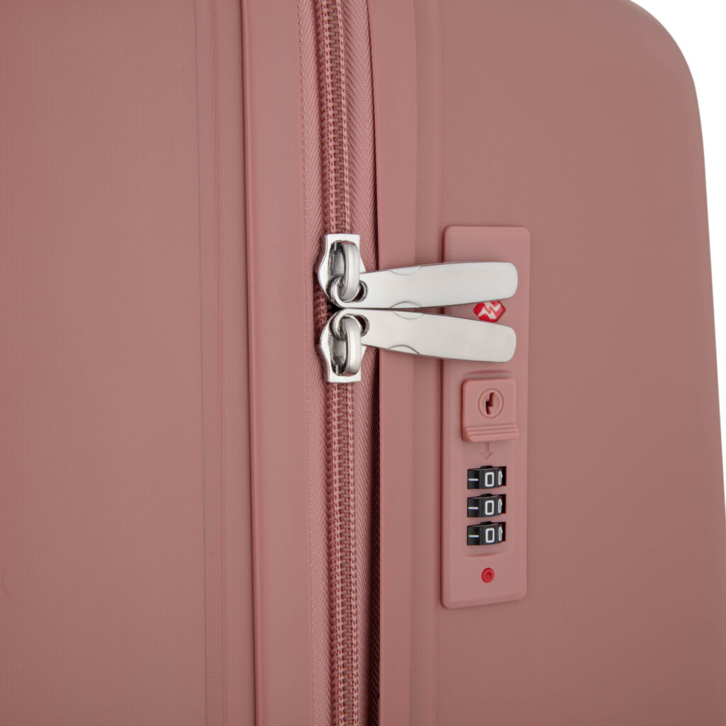 2E Suitcase set 3in1, M7979, polypropylene, (L+M+S), lock (not TSA), anti theft zipper, 4 wheels, rose gold