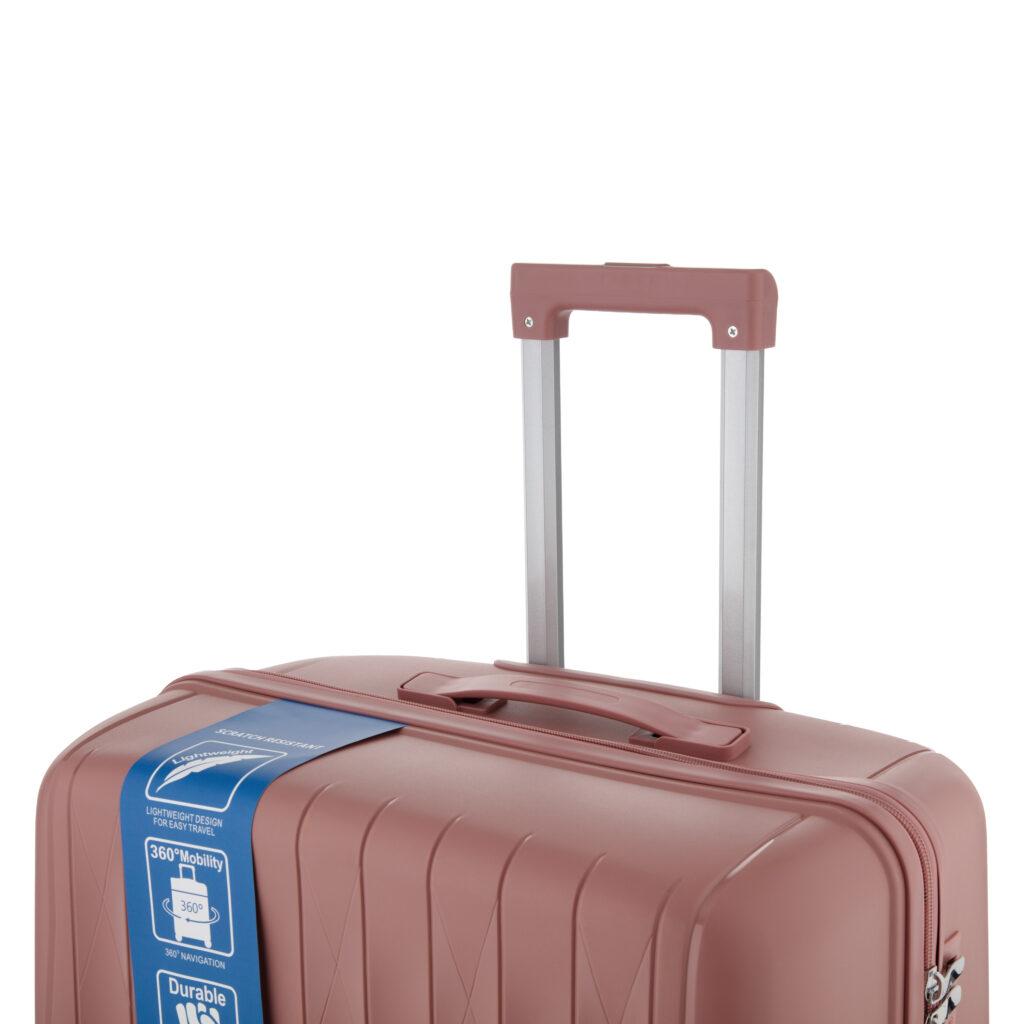 2E Suitcase set 3in1, M7979, polypropylene, (L+M+S), lock (not TSA), anti theft zipper, 4 wheels, rose gold