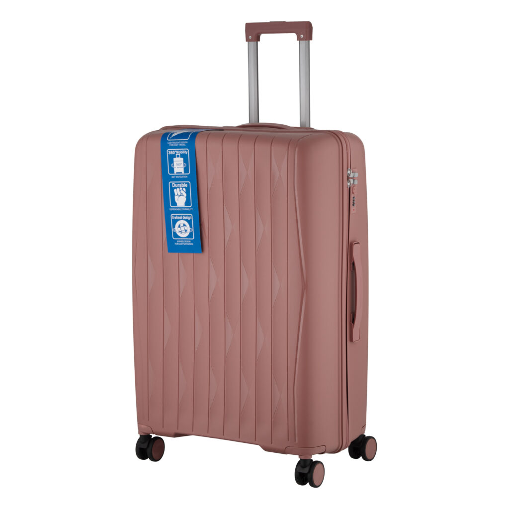 2E Suitcase set 3in1, M7979, polypropylene, (L+M+S), lock (not TSA), anti theft zipper, 4 wheels, rose gold