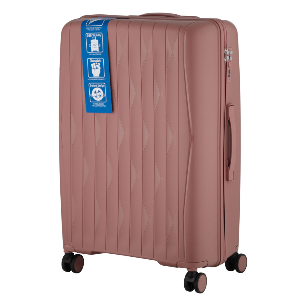 2E Suitcase set 3in1, M7979, polypropylene, (L+M+S), lock (not TSA), anti theft zipper, 4 wheels, rose gold