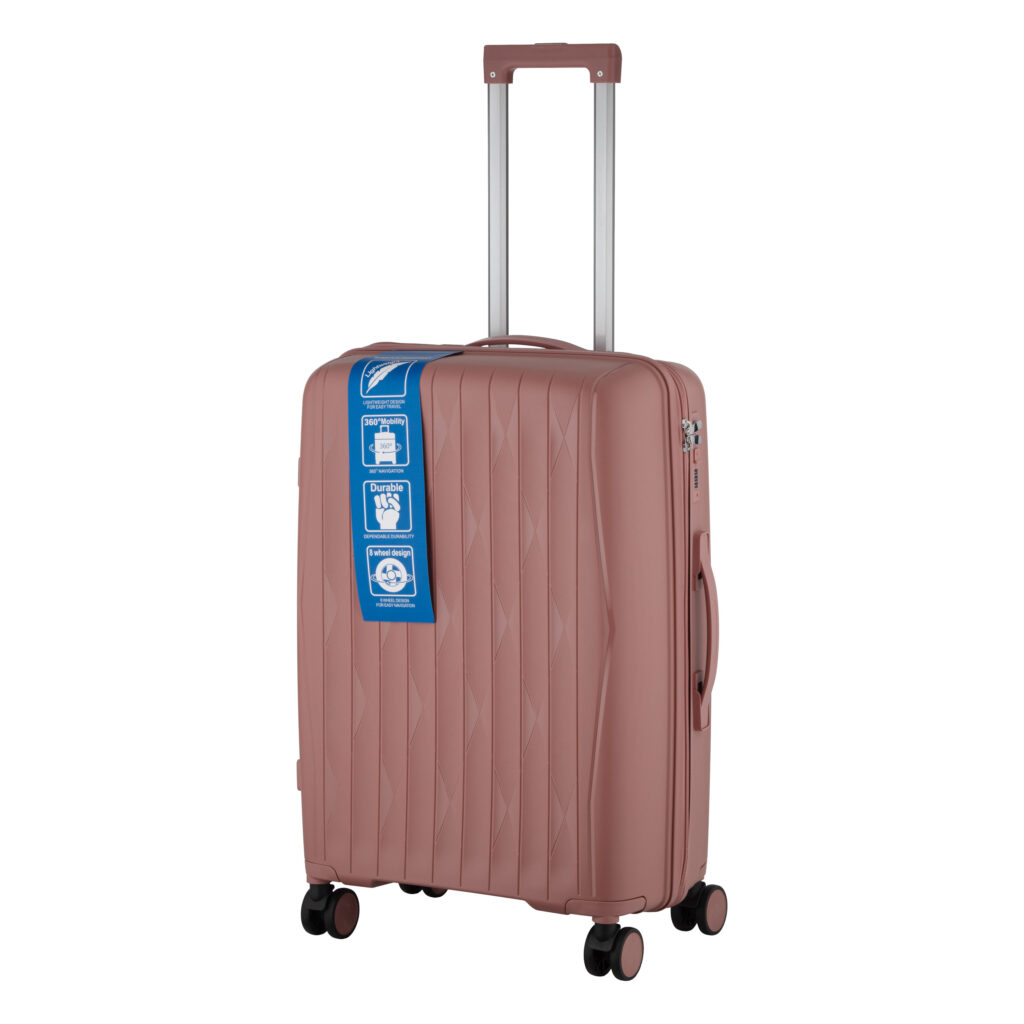 2E Suitcase set 3in1, M7979, polypropylene, (L+M+S), lock (not TSA), anti theft zipper, 4 wheels, rose gold