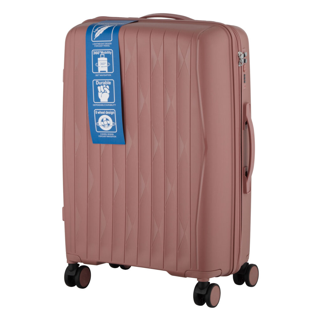 2E Suitcase set 3in1, M7979, polypropylene, (L+M+S), lock (not TSA), anti theft zipper, 4 wheels, rose gold