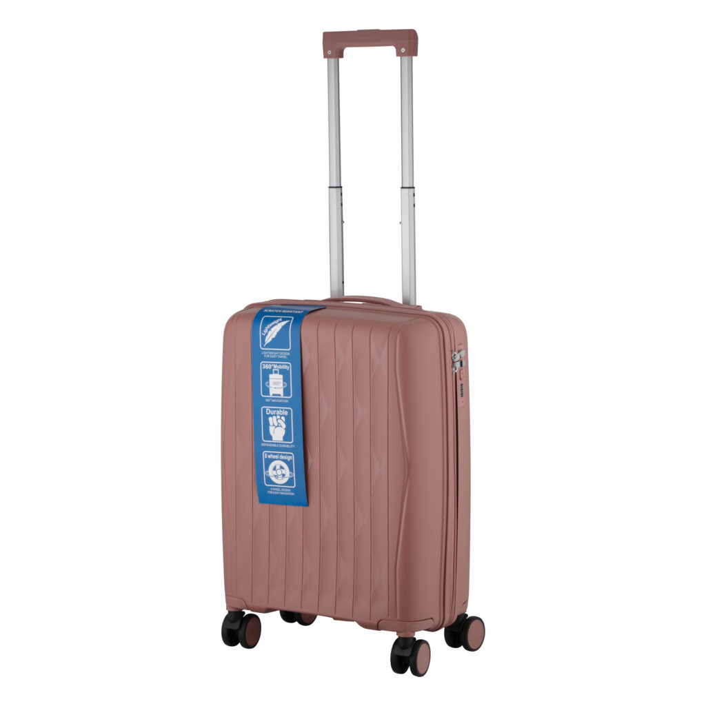 2E Suitcase set 3in1, M7979, polypropylene, (L+M+S), lock (not TSA), anti theft zipper, 4 wheels, rose gold