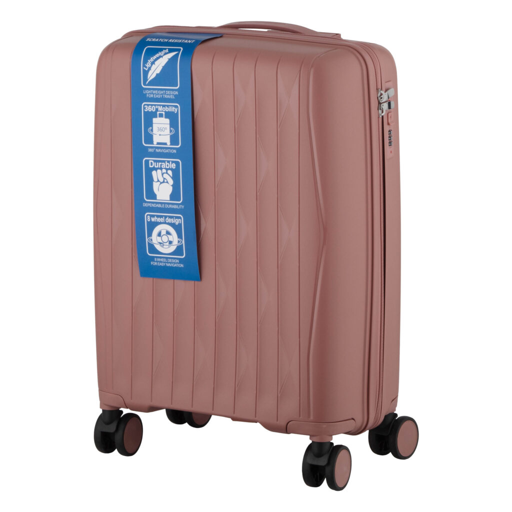 2E Suitcase set 3in1, M7979, polypropylene, (L+M+S), lock (not TSA), anti theft zipper, 4 wheels, rose gold